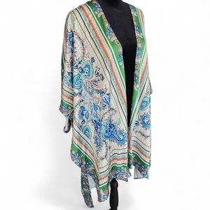 🌸 NWT Umgee Green Floral Paisley Kimono – Size S/M – Boho Open Front Duster 🌸